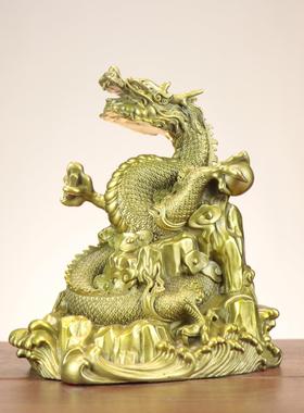 杨铜记铜龙摆件生肖龙戏水龙过江龙工艺品家居办公摆件盘龙