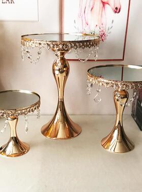 欧式金色金属铁艺蛋糕架镜面金属托盘蛋糕盘水果甜品托盘婚庆摆件