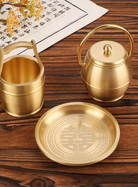 黄铜一桶金摆件水桶婚庆三件套饰品办公室桌面客厅中式家居聚宝盆