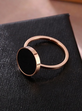 2025新款18K玫瑰金女士时尚韩版黑色百搭戒指厂家直销速递热选