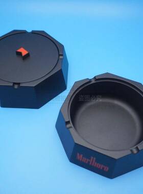 YHG12025意六边形金烟属灰缸创磨砂黑烤漆logo盖设计锌带合金工艺