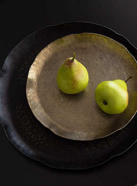 现代复古做旧中式进口铝制金属果盘摆件样板间民宿酒店宅寂风装饰