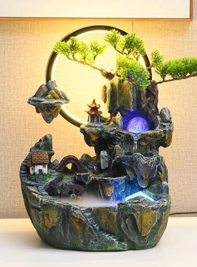 鱼缸客厅假山盆景摆件高山循环流水生财风水轮小水车转球招财喷泉