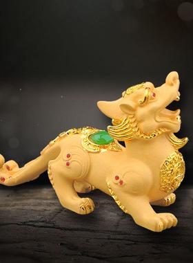 绒沙金富贵貔貅镶钻皮休汽车摆件家居饰品皮丘招财貔貅树脂工艺品