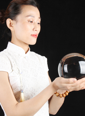 速发黄色公水晶明摆件玻璃球摆饰办白室客厅饰品创意透球圆球