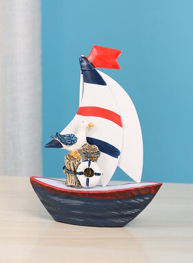 速发童质风格一帆风顺帆船小摆件儿木房布置幼船园儿模型装饰品