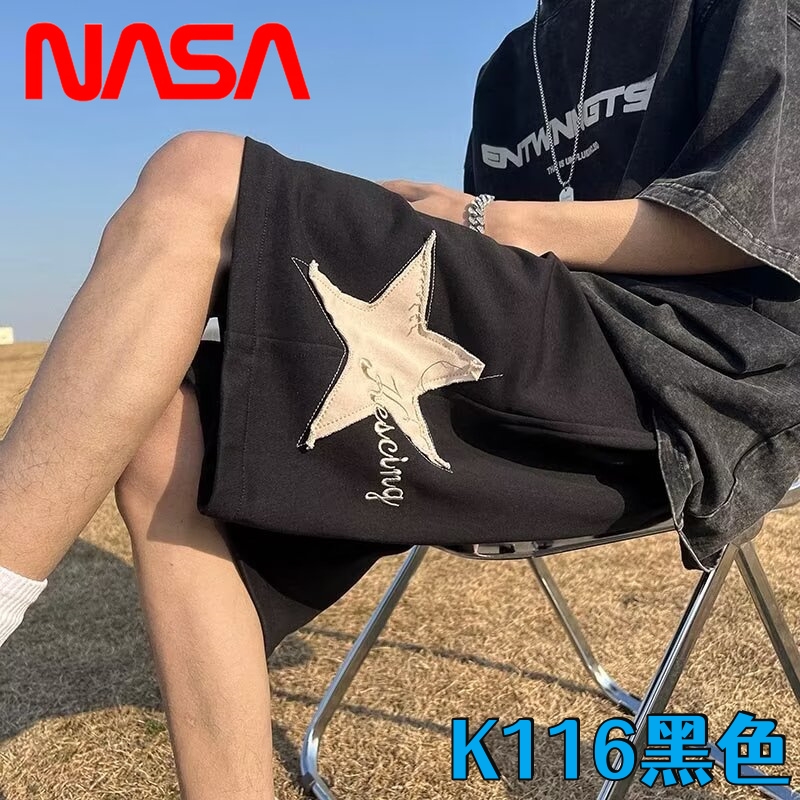 NASA联名短裤男女士夏季薄款情侣运动休闲裤加大码宽松五分裤子 - 图1