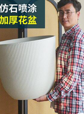 大口径塑料花盆阳台客厅绿植专用花盆轻奢高级感虎皮兰天堂鸟盆栽