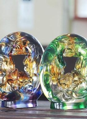 速发琉璃鱼鸿运当头摆居居家客厅放公桌面玄关摆办乔迁新件礼品
