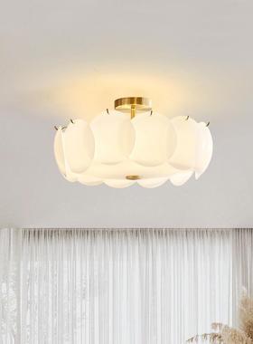 法式奶油玻璃吸顶灯全光谱护眼中古圆形浪漫卧室主灯客厅餐厅灯