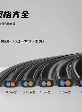 工厂2芯纯铜扁线0.3/0.5/075/1/1.5平方监控控制Rvvb电源线护套线