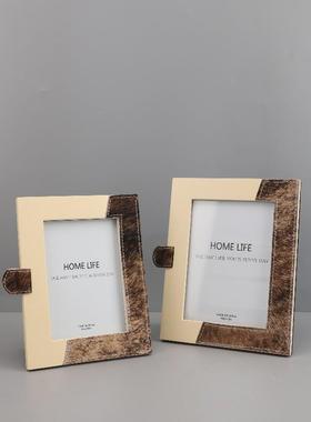现代简约高档马毛木质几何拼接相框托盘摆件客厅卧室玄关家居饰品