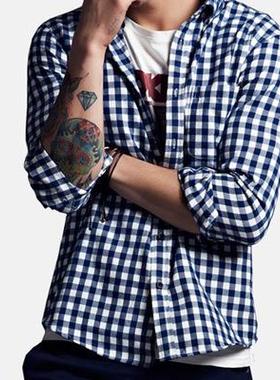 Men's flannel plaid shirt Casual Long Sleeve Shirts 男士