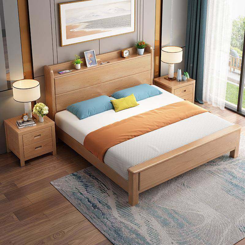 榉木实EVV木床1.8双人床工厂.直销约现代1.5m1简2单人床1.3米5儿 - 图2