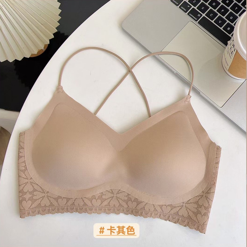 长益琴裸感无痕2025新款夏季美背文胸镂空交叉乳胶固定杯蕾丝背心