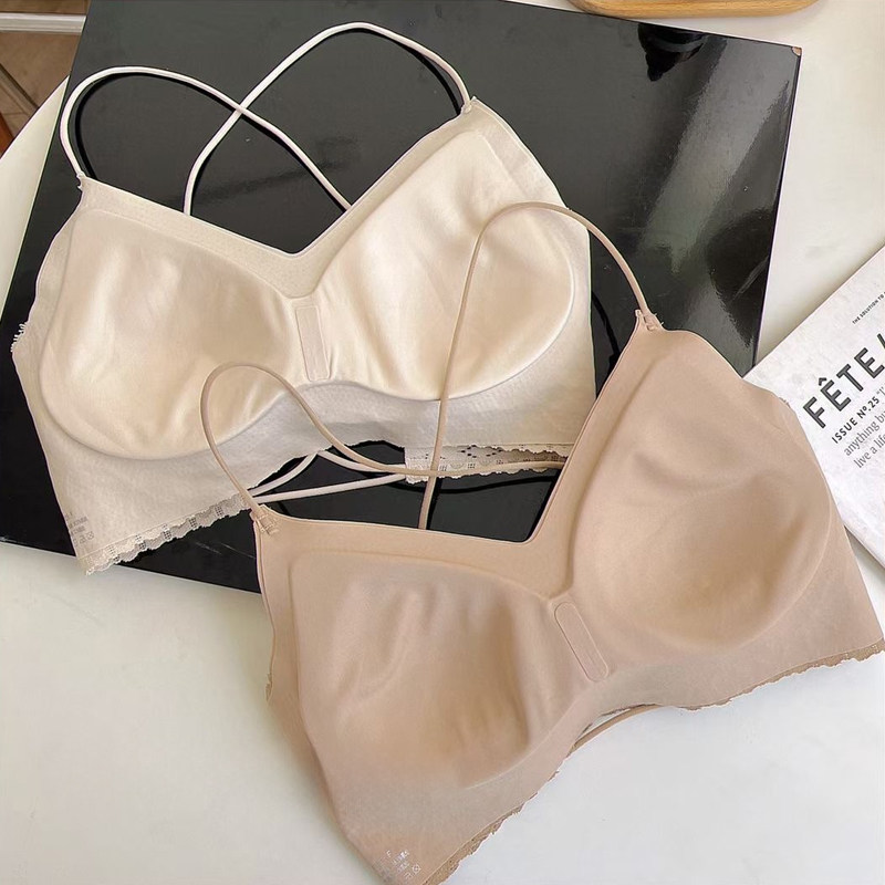 长益琴裸感无痕2025新款夏季美背文胸镂空交叉乳胶固定杯蕾丝背心