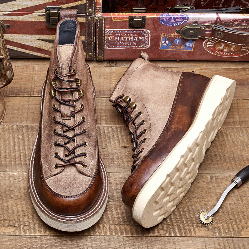 短脸男士靴子马丁靴男工装靴英伦风加绒真皮中帮高帮皮靴复古冬季,淘宝优惠券,粉丝福利购,淘宝优惠卷