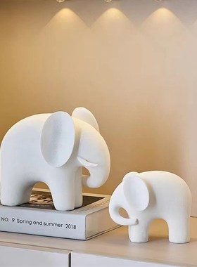 现代简约砂岩大象摆件一对玄关装饰招财大象送朋友乔迁新居礼物
