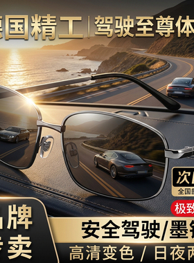 德国高清偏光墨镜日夜两用开车钓鱼变色太阳镜男女防紫外线远光灯
