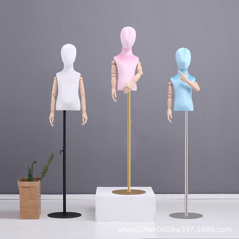 服装店儿童模特道具半身彩色丝绒人台展示架童装店男女小孩模特架 - 图0