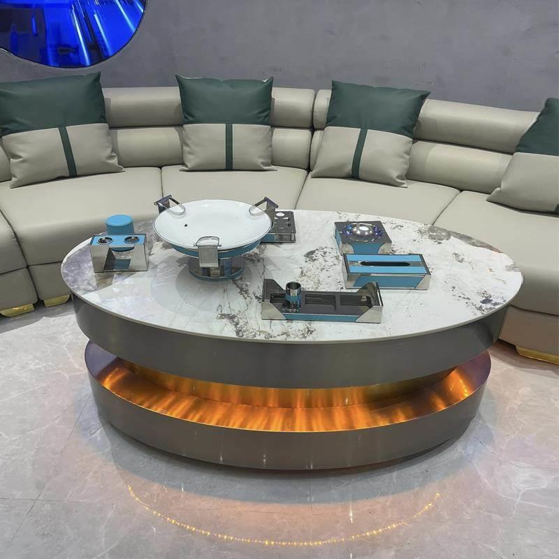 KTV岩石板茶几不锈钢大理石桌子定制酒吧会所包厢专用轻奢卡座桌 - 图1