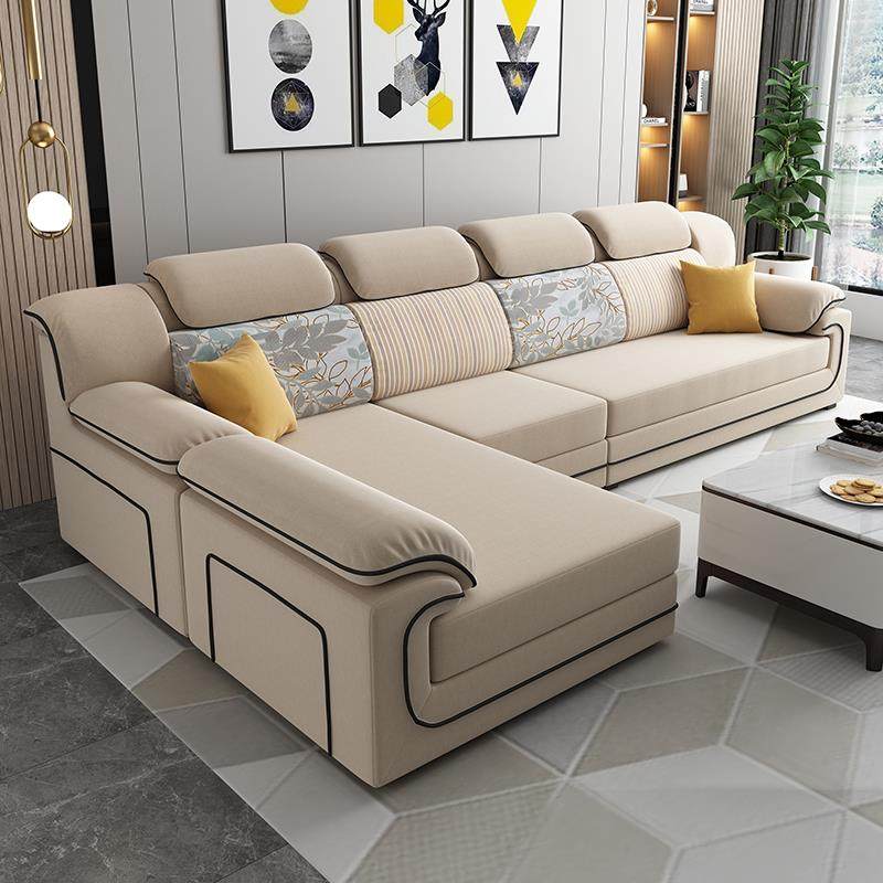 新款客厅简约现代免洗乡村冬夏凉席布艺沙发贵妃组合3.2m/3.6米 - 图1