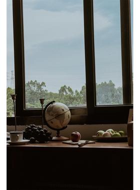 复古经典仿木质英文地球仪书房客厅家居桌面装饰摆件文具摄影道具