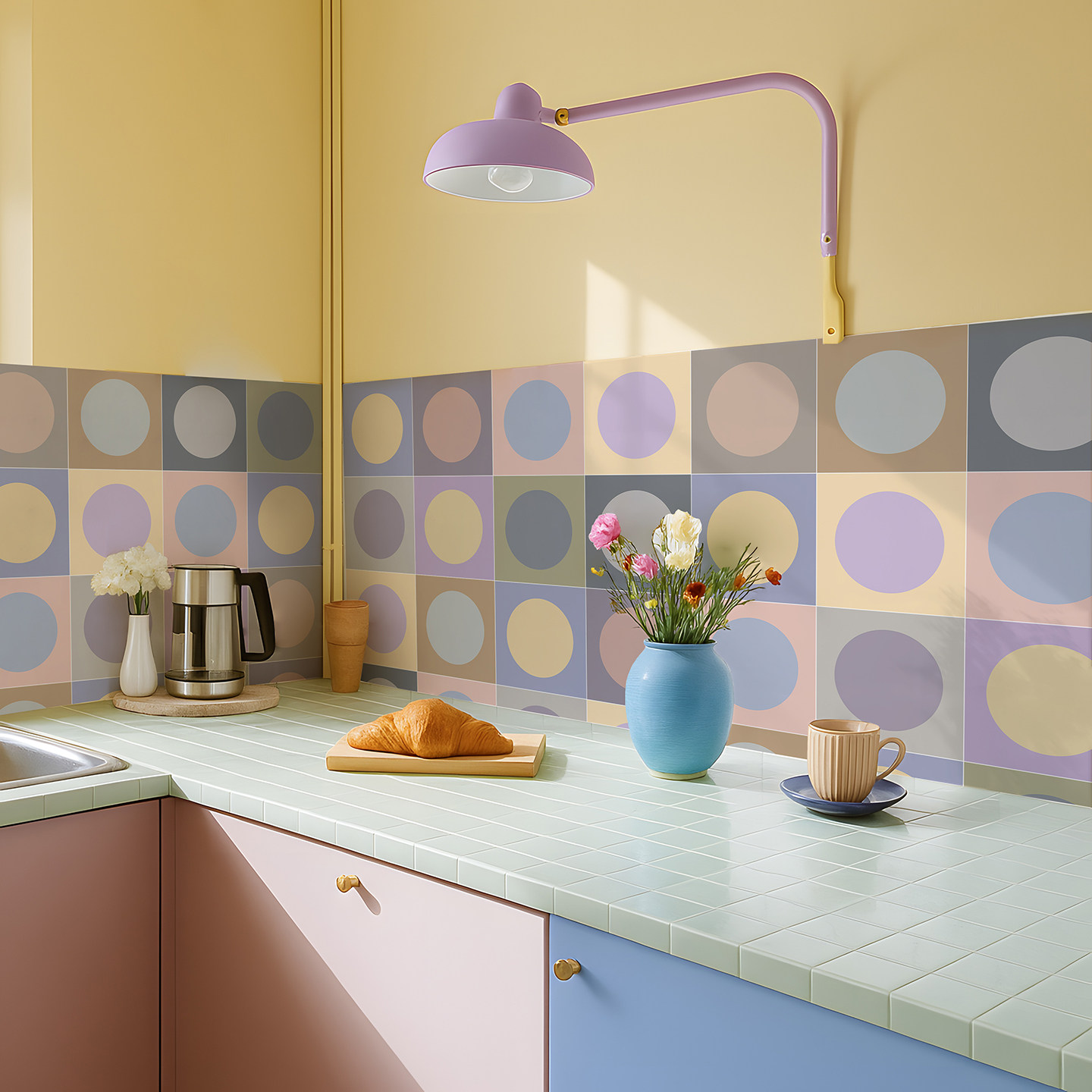 孟菲斯彩色瓷砖贴纸厨房防油贴纸自粘耐高温防水防油污橱柜油烟机,淘宝优惠券,粉丝福利购,淘宝优惠卷