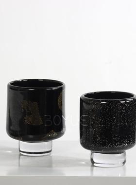 现代简约创意高脚金箔手工琉璃花瓶会议室洽谈桌花艺软装饰品摆件