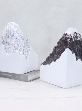 现代新中式抽象假山雕塑艺术品酒店玄关办公室大班台雪山软装摆件