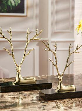 现代梳妆台摆件轻奢展示架柜台镀金麋鹿摆设首饰挂架家用装饰品耳