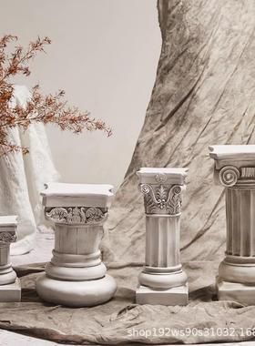 欧式复古罗马柱摆件展示台底座怀旧模型雕塑小花园装饰树脂工艺品
