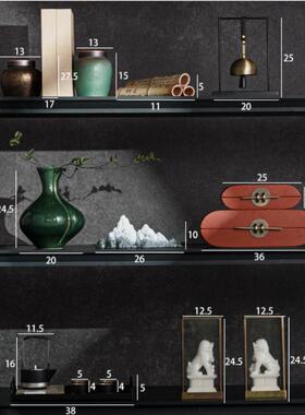 新中式博古架茶室书房高级感壁龛装饰品中古样板房软装摆设