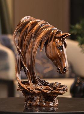 现代艺术马头树脂工艺品摆件雕塑家居玄关白色动物大号办公室装饰
