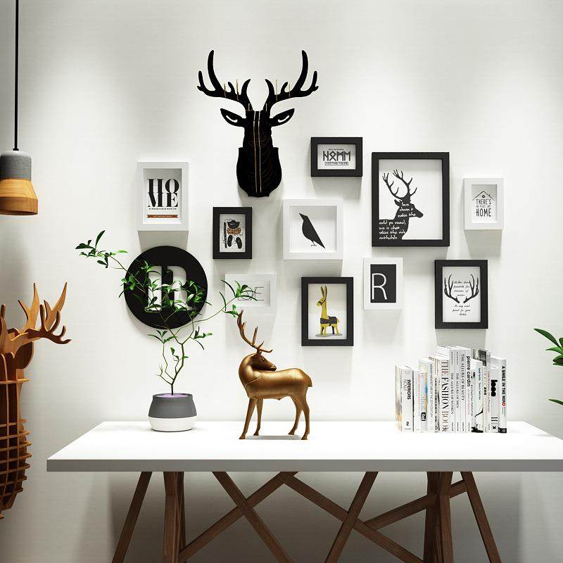 高分子6161北欧麋鹿头客厅照片墙组合相框现代装饰画框架可换相片,淘宝优惠券,粉丝福利购,淘宝优惠卷