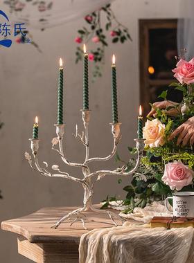 复古铁艺花卉烛台家居饰品氛围感装饰摆件咖啡厅民宿异形做旧烛台