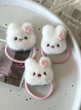 腮红小花兔手作布艺发圈甜美