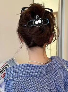 萌趣可爱煤球一字夹扭扭夹女2025新款后脑勺盘发夹韩国高级感发饰