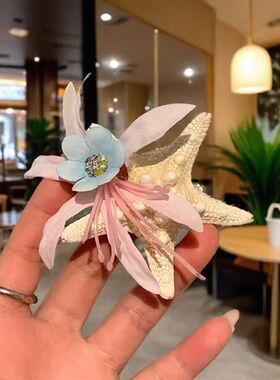 小岛晴空~超仙ins风春夏韩版海星系花朵发夹侧边海边拍照发卡发饰