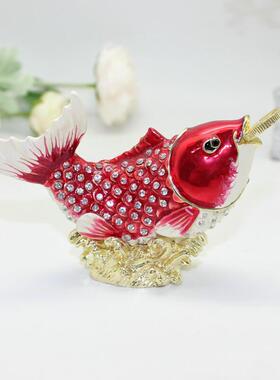 创意招财珐瑯彩鲤鱼金属工艺礼品摆饰收纳摆件含币锦鲤风水装饰摆