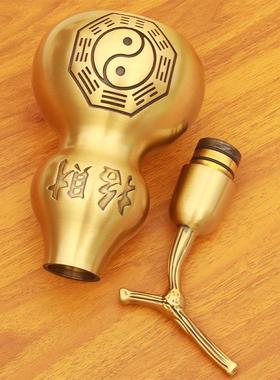 开口盖铜葫芦空心玄关财宅摆件大号门镇家门口葫禄招挂件纯全黄铜