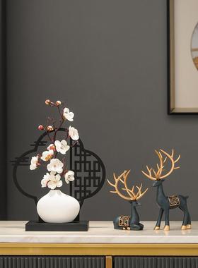 中式仿真海棠花盆景屏风摆件客厅装饰品玄关电视柜酒柜办公室景观