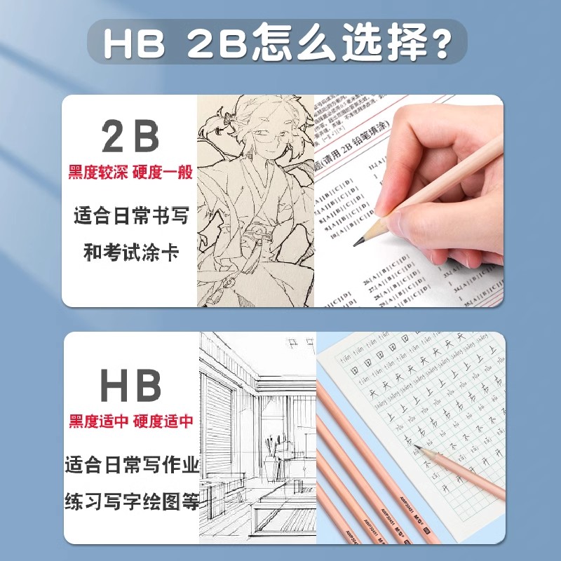 晨光2b原木铅笔小学生专用2比涂卡笔考试专用笔三角形素描hb一年级2h儿童无毒幼儿园2ь学生文答题卡专用-图3