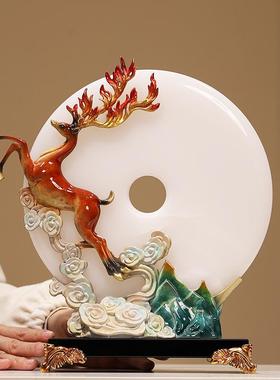 新中式珐琅彩一鹿高升平安扣摆件送老板领导办公室高端家居装饰品