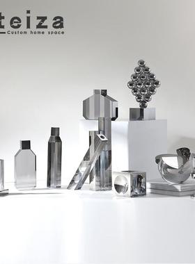 Oteiza现代简约水晶花器摆件样板房客厅茶几电视柜书柜桌面装饰品
