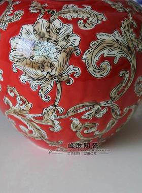 博古架陶瓷摆件景德镇瓷器花瓶红色釉手绘陶瓷罐酒柜客厅家居摆件