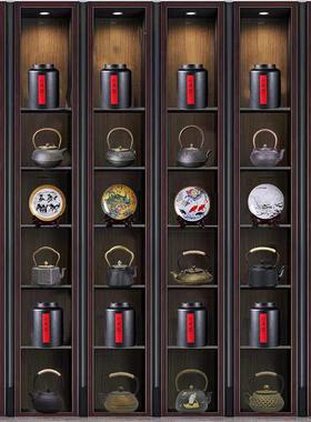 酒店茶室茶舍茶柜博古架中式装饰艺术摆件茶壶铁壶茶具陶瓷器花瓶