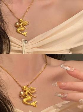 阳光下的小美人鱼项链蓝色海洋吊坠古法整刻气质高级新款小众百搭