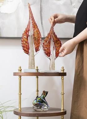 现代轻奢手工雕刻琉璃树叶摆件高档客厅玄关酒柜家居桌面装饰品