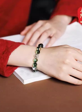 普陀山三合绿幽灵手串优化水晶属蛇吉祥物虎猴猪本命年生肖手链